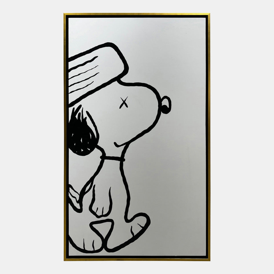 Hand-Painted Black and White Beagle Canvas (35x59)